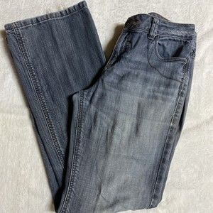 DKNY Jeans Blue Denim Bootcut Leg Size 6 Cotton Stretch Pockets Belted C…